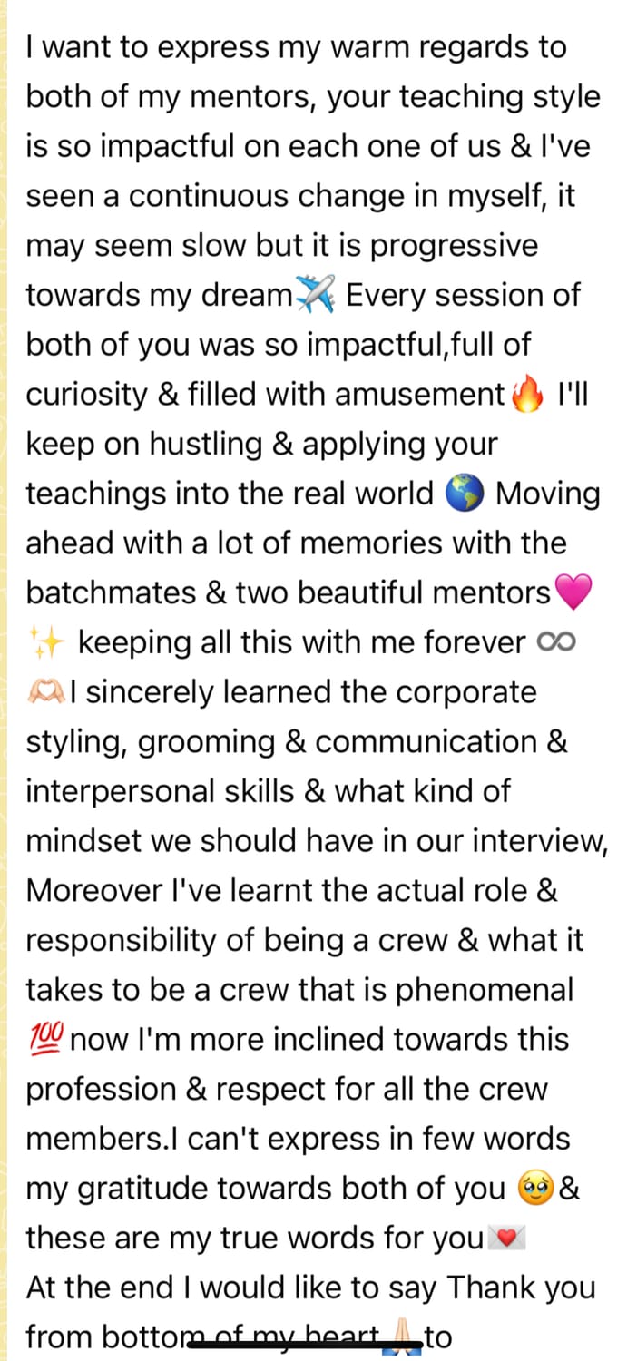 A student thanks her mentors for communication, interview and professional skills training