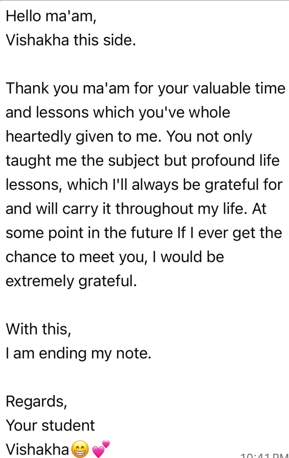 Vishakha thanks Jagdeep for her lessons, time and guidance
