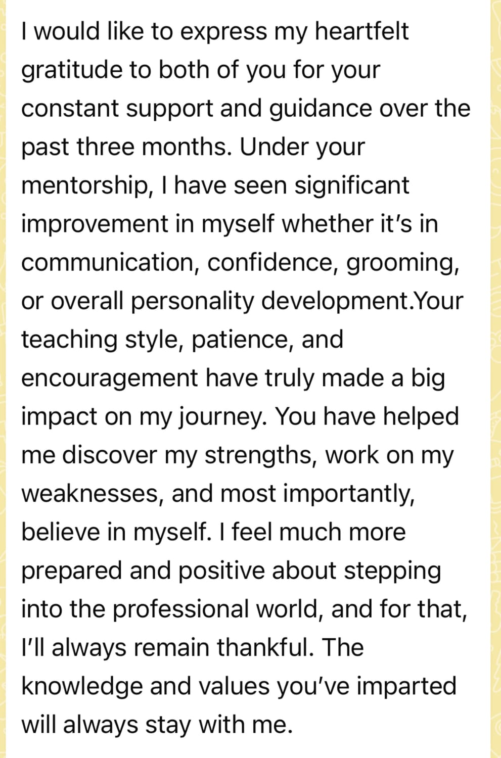 A student on progress in communication, confidence and personal development